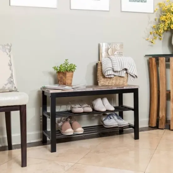 31.5" Entryway Storage Bench and Shoe Rack Distressed Wood Finish Brown - Danya B. image {1}