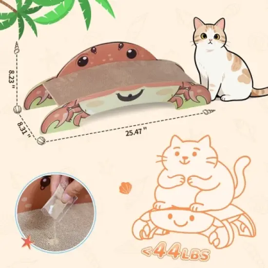 Sandinrayli Crab-Shape Cat Scratcher, Corrugated Cardboard Cat Scratch Bed Lounge, Durable 2-Side Curved Cat Scratching Pad image {1}