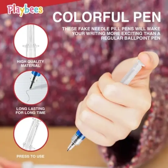 Playbees Syringe Retractable Ballpoint Pens - 12 Pack: Fun & Functional Writing Tools for All Ages image {6}