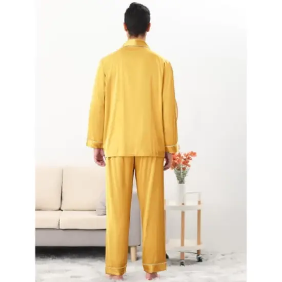 Lars Amadeus Men's Long Sleeves Button Down Satin Pajamas Set image {3}