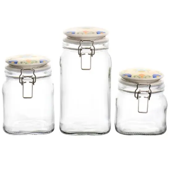 Gibson Laurie Gates California Designs Tierra 3 Piece Glass Canister Kitchen Set with Decorated Lids image {4}