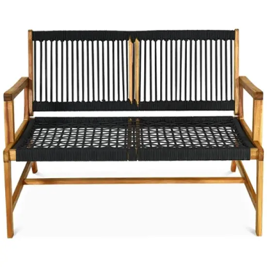 Costway 2-Person Patio Acacia Wood Bench Loveseat Chair Garden Furniture Black\\Grey\\Turquoise image {7}