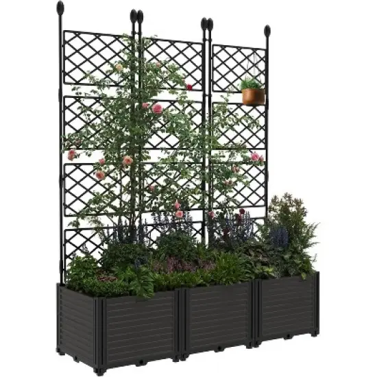 Acekool Garden Bed Kit with Trellis, Vertical Planter Box for Balcony, Patio or Deck, Black, Easy Assembly (Black/Stone) image {1}