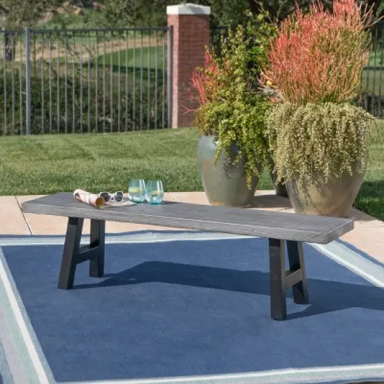 Lido Concrete Patio Dining Bench - Gray - Christopher Knight Home image {1}