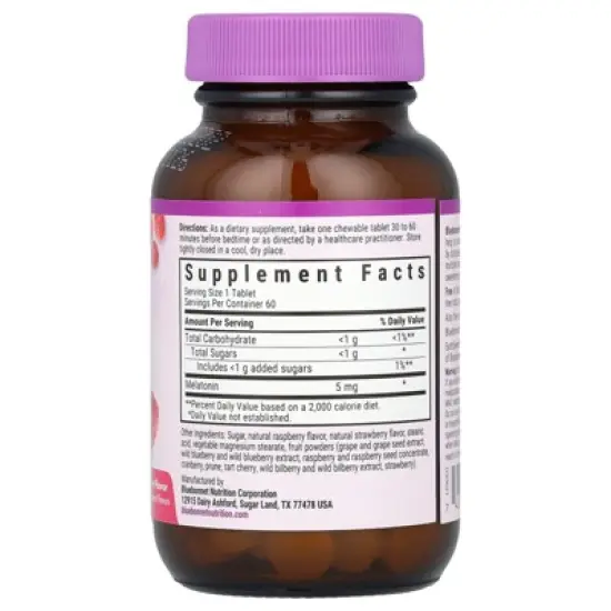Bluebonnet Nutrition Earth Sweet&reg; Chewables, Melatonin, Raspberry, 5 mg, 60 Chewable Tablets image {1}