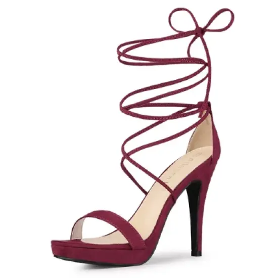 Allegra K Women's Platform Stiletto Heels Lace Up Sandals image {8}