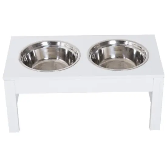 PawHut 23" Modern Decorative Dog Bone Wooden Heavy Duty Pet Food Bowl Elevated Feeding Station image {7}
