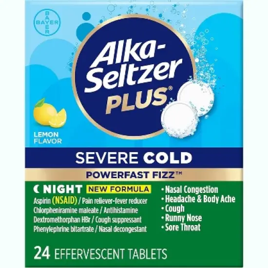 Alka-Seltzer Plus Severe Cold Night Effervescent Tablets Lemon, 24 Count image {6}