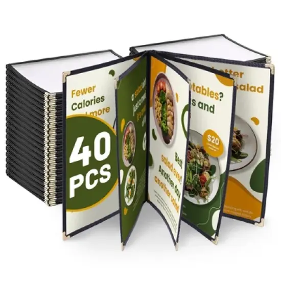 WeChef 40 Pack Restaurant Menu Covers 8.5 x 14" Book Style 5 Pages 10 Views Black image {9}