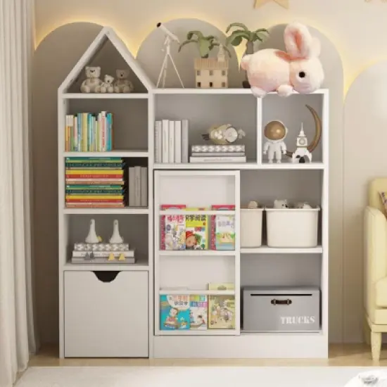 Coolmee 43.7 inch Kids Toy Storage Organizer and Bookshelf, Floor Storage Cabinet Toy Chest with Movable Drawers for Playroom, Bedroom, Classroom image {7}