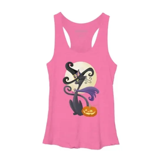 Women's Design By Humans Bewitching Black Halloween Kitty Cat By LittleBunnySunshine Racerback Tank Top image {6}