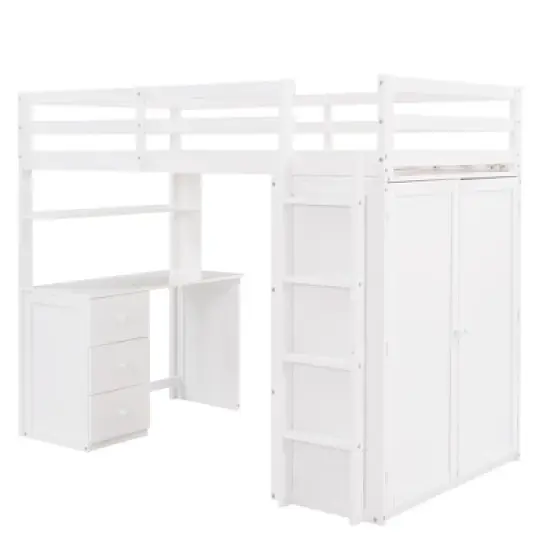 Twin size Loft Bed with Drawers, Desk and Wardrobe-ModernLuxe image {3}