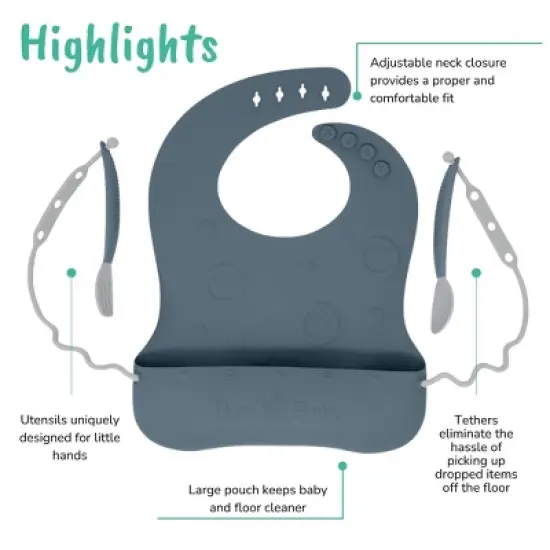Busy Baby Silicone Stop-Drop Travel Bib with Tethers & Utensils image {2}