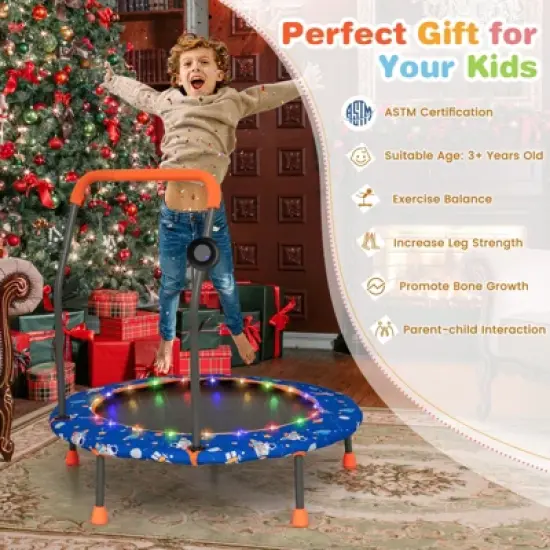Infans 36" Mini Toddler Trampoline W/LED Bluetooth Speaker Detachable Handle Kids Gifts image {6}