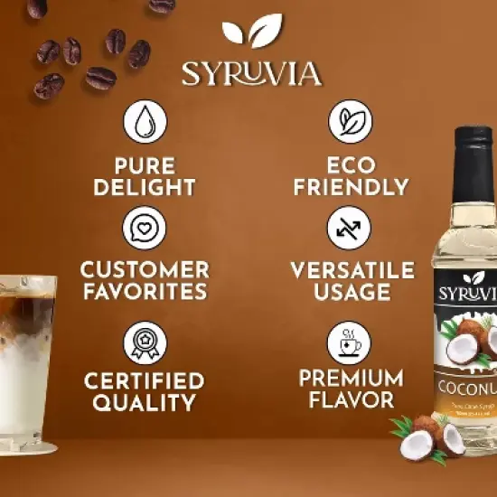 Syruvia Coconut Syrup - 25.4 fl oz. Premium Flavoring Syrup For Coffee image {4}