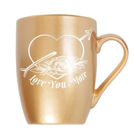 Elanze Designs Romantic Floral Valentines Coffee Cup Mug 10 Ounce Ceramic With Shimmery Metallic Finish Love You More Arrow Heart and Rose Vegas Gold image {5}