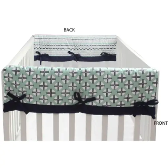 Bacati - Noah Crib Small Side Rail Guard Covers Set of 2 Mint/Navy image {2}