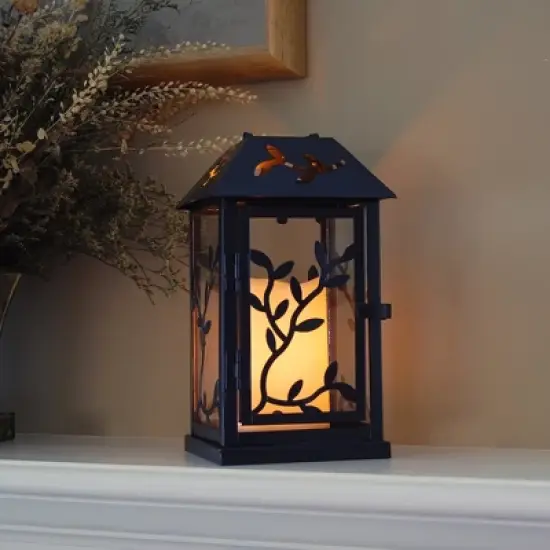 LumaBase Metal Lantern with Battery-Operated Candle - Black Vine image {4}
