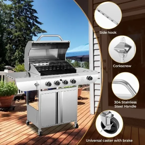 ZAFRO 4-Burner Gas Grill with Side Burner, Stainless Steel Propane Grill 42000BTU for Outdoor Cooking, Silver image {6}