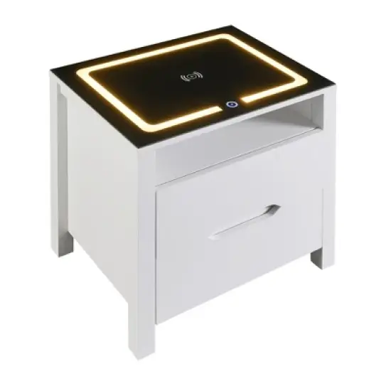 Multifunctional Storage Nightstand with Wireless Charging, Adjustable LED Light, 2 Drawers and 1 Open Shelf - ModernLuxe image {5}