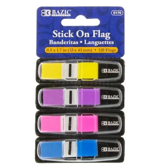 BAZIC Products&reg; Neon Color Coding Flags with Dispenser, 120 Per Pack, 12 Packs image {1}