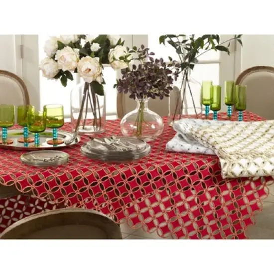 Saro Lifestyle Dining Placemat With Christmas Tree Cutwork (Set of 4), 14"x20", Red image {2}