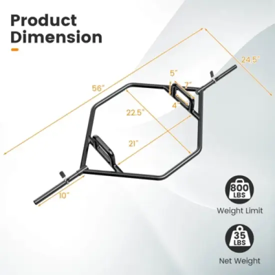 Costway Heavy Duty Olympic Hex Trap Bar w/ Flat or Raised Knurled Handles for Squats Black/Silver image {2}
