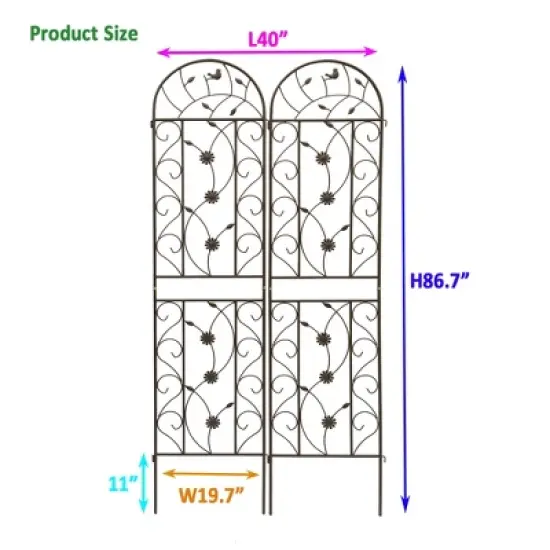 Wooakway 2 Pack Metal Garden Trellis 86.7" x 19.7" Rustproof Trellis for Climbing Plants Outdoor Flower Support image {2}