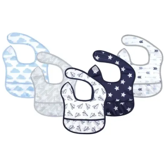 Hudson Baby Infant Boy Waterproof Polyester Bibs 5pk, Paper Airplane image {1}