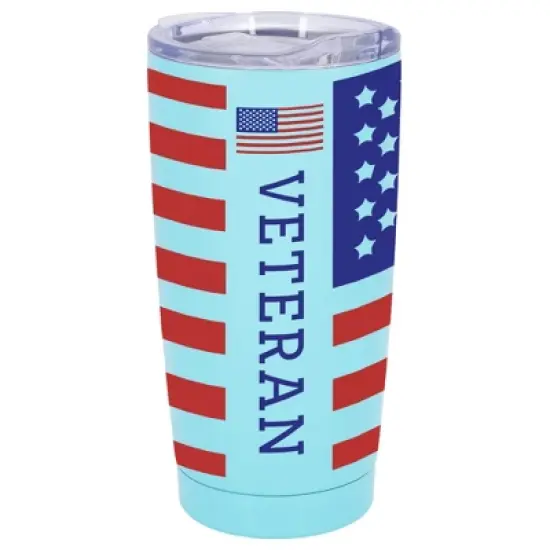 100 North 20 Ounce Stainless Steel On the Go Travel Tumbler With Push Top Lid, American Flag Veteran Teal image {5}