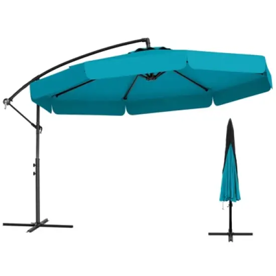 Costway 10 FT Offset Hanging Umbrella  Patio Cantilever Umbrella with Cover Beige/Gray/Navy/Turquoise/Red/Brown image {15}
