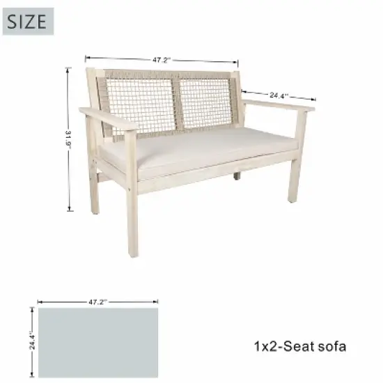 Moda Furnishings Acacia Wood Patio Outdoor Loveseat Sofa With Beige Cushions image {3}