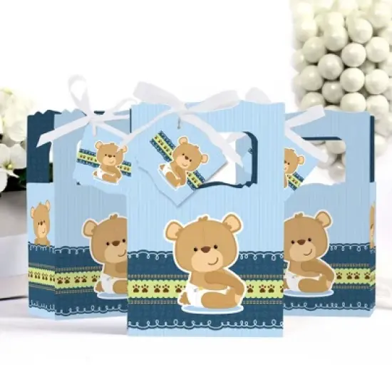Big Dot of Happiness Boy Baby Teddy Bear - Baby Shower or Birthday Party Favor Boxes - Set of 12 image {2}