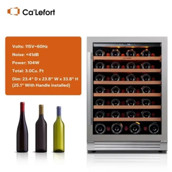 Ca'Lefort 24 inch Single Zone Wine Cooler Ca'Lefort 24 Inch 54 Bottles Wine Fridge with Glass Door image {2}