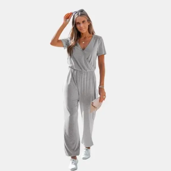 Women's Short Sleeve Wrap Loose Long Romper Jumpsuit - Cupshe image {5}