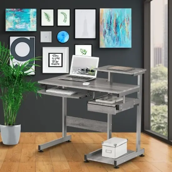 Complete Computer Workstation Desk Gray - Techni Mobili image {1}