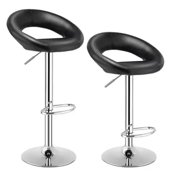 Costway Set of 4 Adjustable Bar Stools Swivel Pub Chairs Barstools PU Leather White/Black image {4}