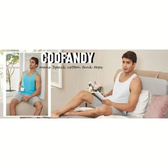 COOFANDY Men's 3 Pack Tank Tops Cotton Performance Sleeveless Casual Classic T Shirts S-XXL image {9}