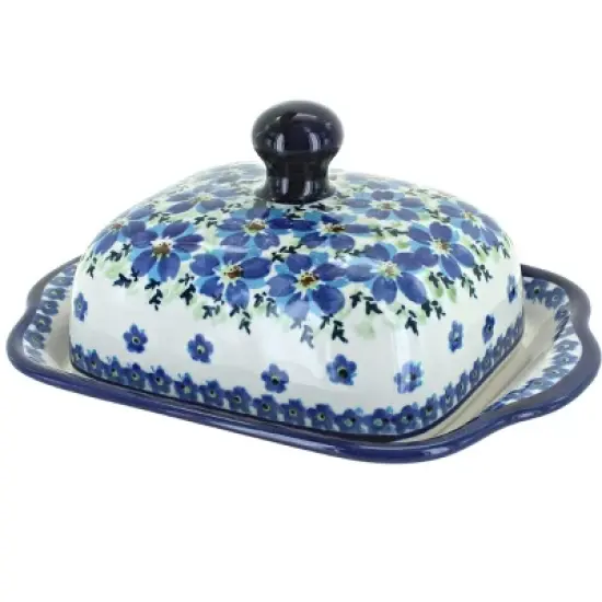 Blue Rose Polish Pottery 858 Zaklady Square Butter Dish image {4}