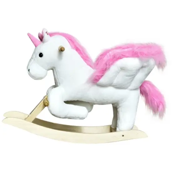 Qaba Kids Rocking Horse, Wooden Plush Ride-On Unicorn Chair Toy with Lullby Song for 18-36 months children image {3}