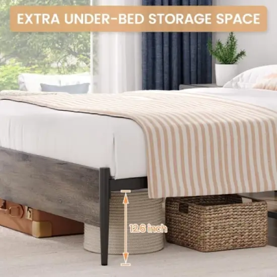 Garvee Bed Frame with Wooden Headboard and Footboard,Metal Bed Frame, No Box Spring Needed, 14 inch Easy to Assemble Noise Free Mattress Foundation image {6}