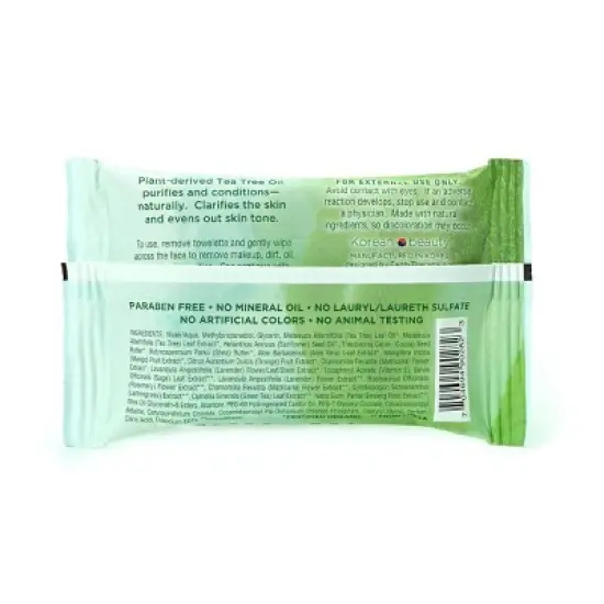 Earth Therapeutics Makeup Remover Wipes - Tea Tree - 15ct image {1}