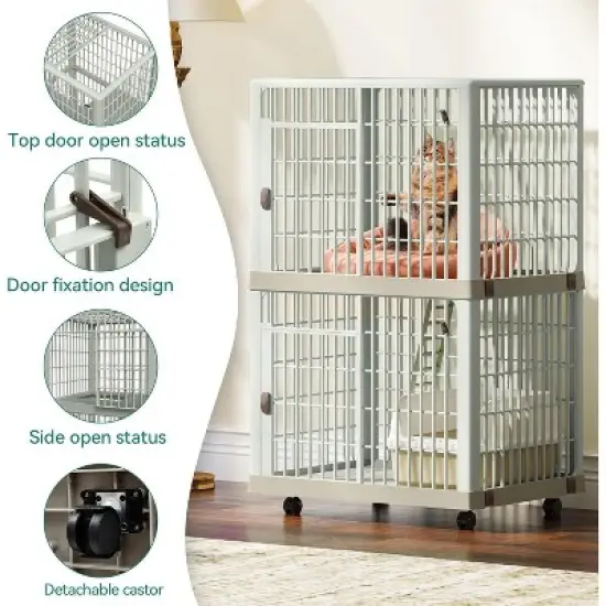 QuestaPack 41'' 2-Tier Cat Cage Cat Crate with Door Locks and Bottom image {2}