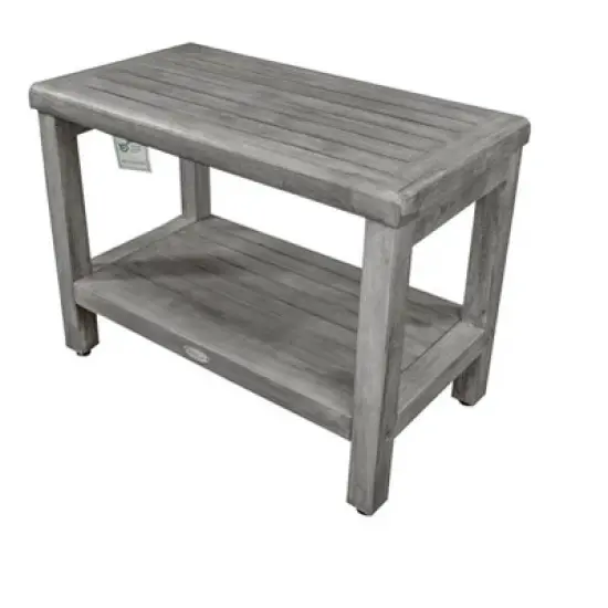 CoastalVogue&reg; Eleganto&reg; 24" Teak Wood Shower Bench with Shelf in Antique Gray Finish image {2}