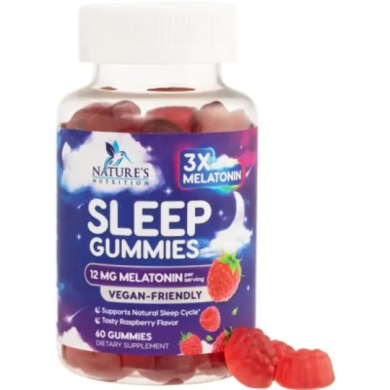 Sleep Gummies with Melatonin Sleep Gummy - 12 mg Melatonin, Natural Melatonin Gummy, Occasional Sleep Support - 60 Gummies By Nature's Nutrition image {9}