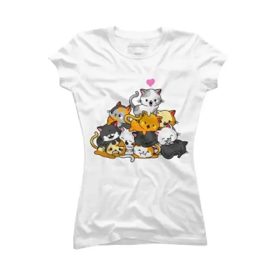 Junior's Design By Humans Cat Cute Pile Cats Anime Kawaii Neko Gift Women Girls By MiuMiuShop T-Shirt image {4}