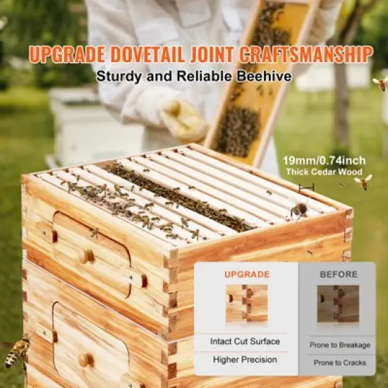 VEVOR Bee Hive 30 Frame Bee Hives Starter Kit,Beeswax Coated Fir Wood, 2 Deep + 1 Medium Bee Boxes Langstroth Beehive Kit,Transparent Acrylic Windows image {2}