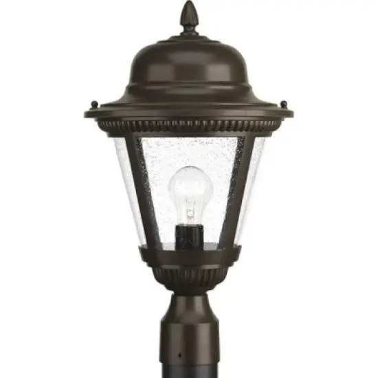 Progress Lighting Westport 1-Light Outdoor Post Lantern in Antique Bronze with Clear Seeded Glass Shade image {4}