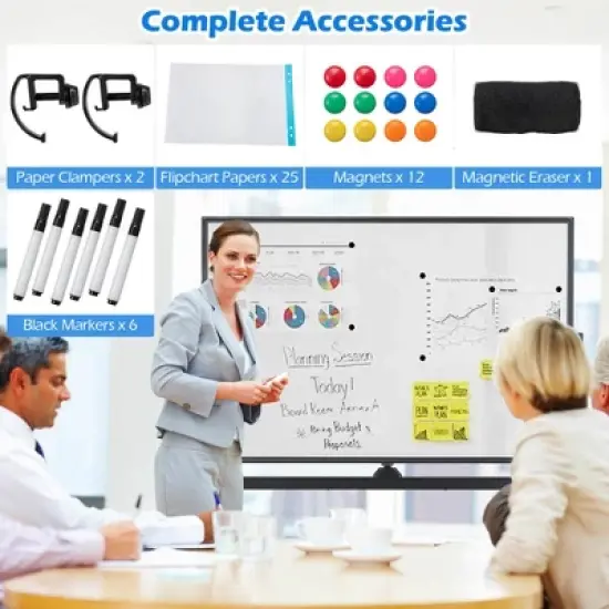 Costway 32 x 48'' Portable Rolling White Board Reversible Dry Erase Board withBlack Markers image {7}