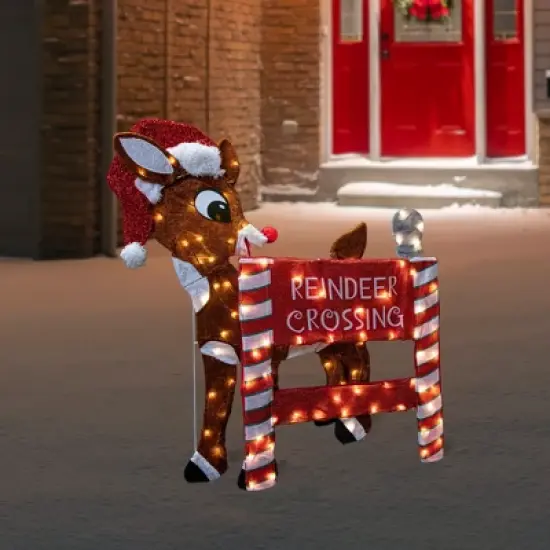 Northlight 36" LED Lighted Rudolph Reindeer Crossing Outdoor Christmas Sign Decoration image {1}